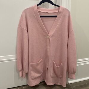 Button Front Lantern Sleeve Coat & Tie Waist Pants Set